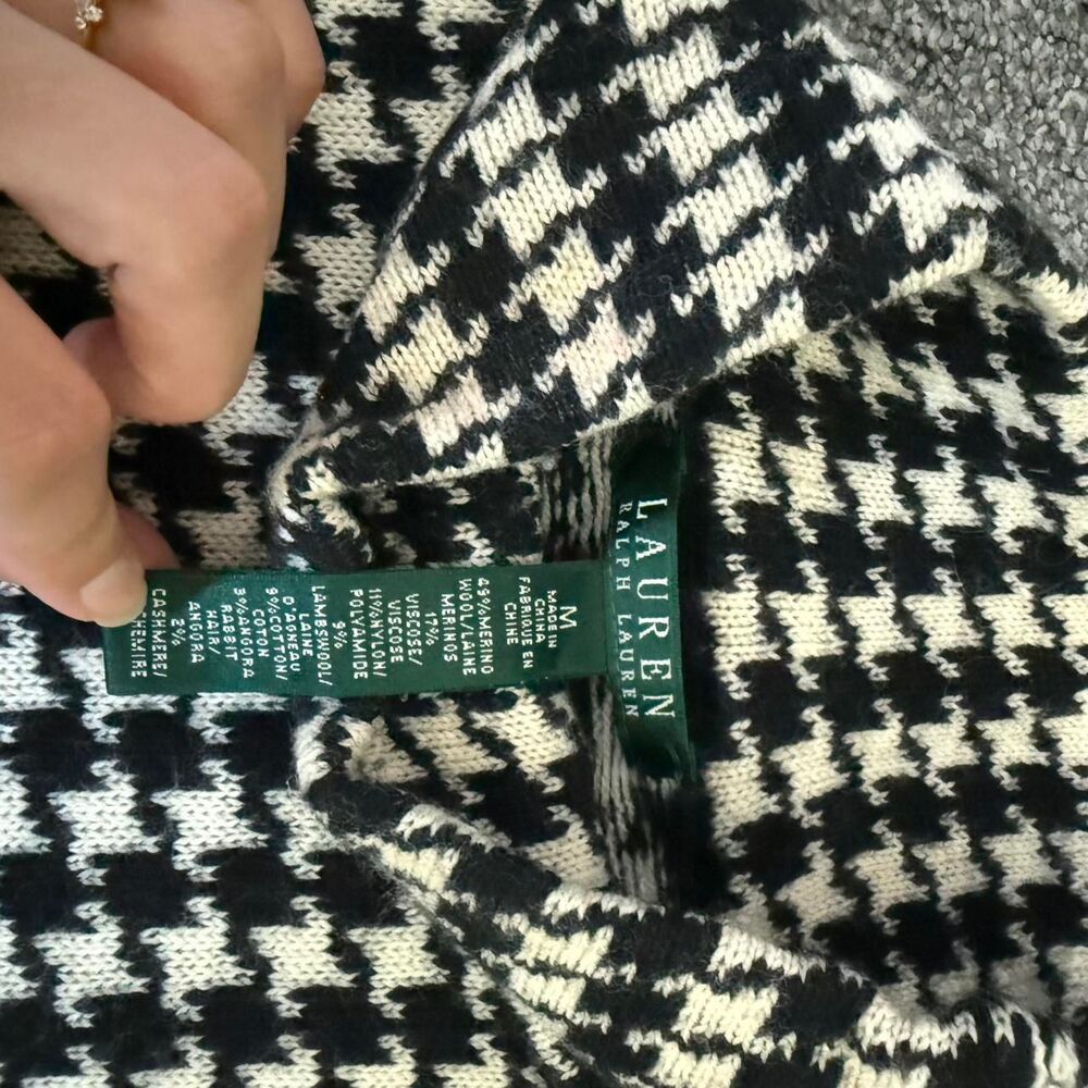 Vintage Lauren Ralph Lauren Houndstooth Mock Neck Sweater | Merino Wool Blend | - Picture 7 of 7